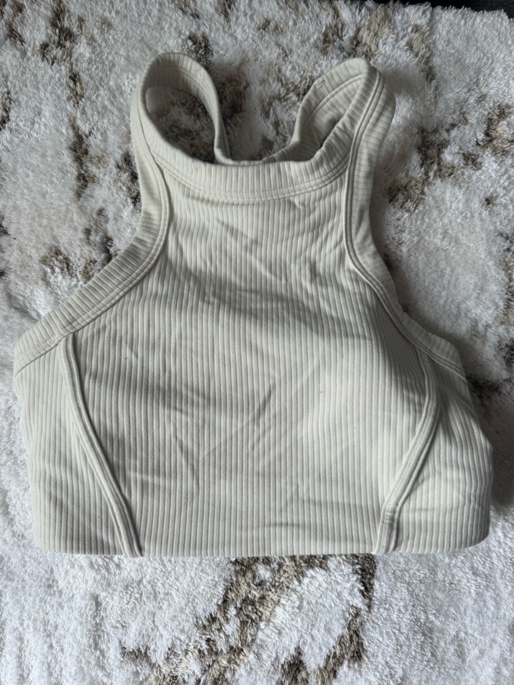Ribbed High-Neck Crop Bralette in Cream - Picture 2 of 3